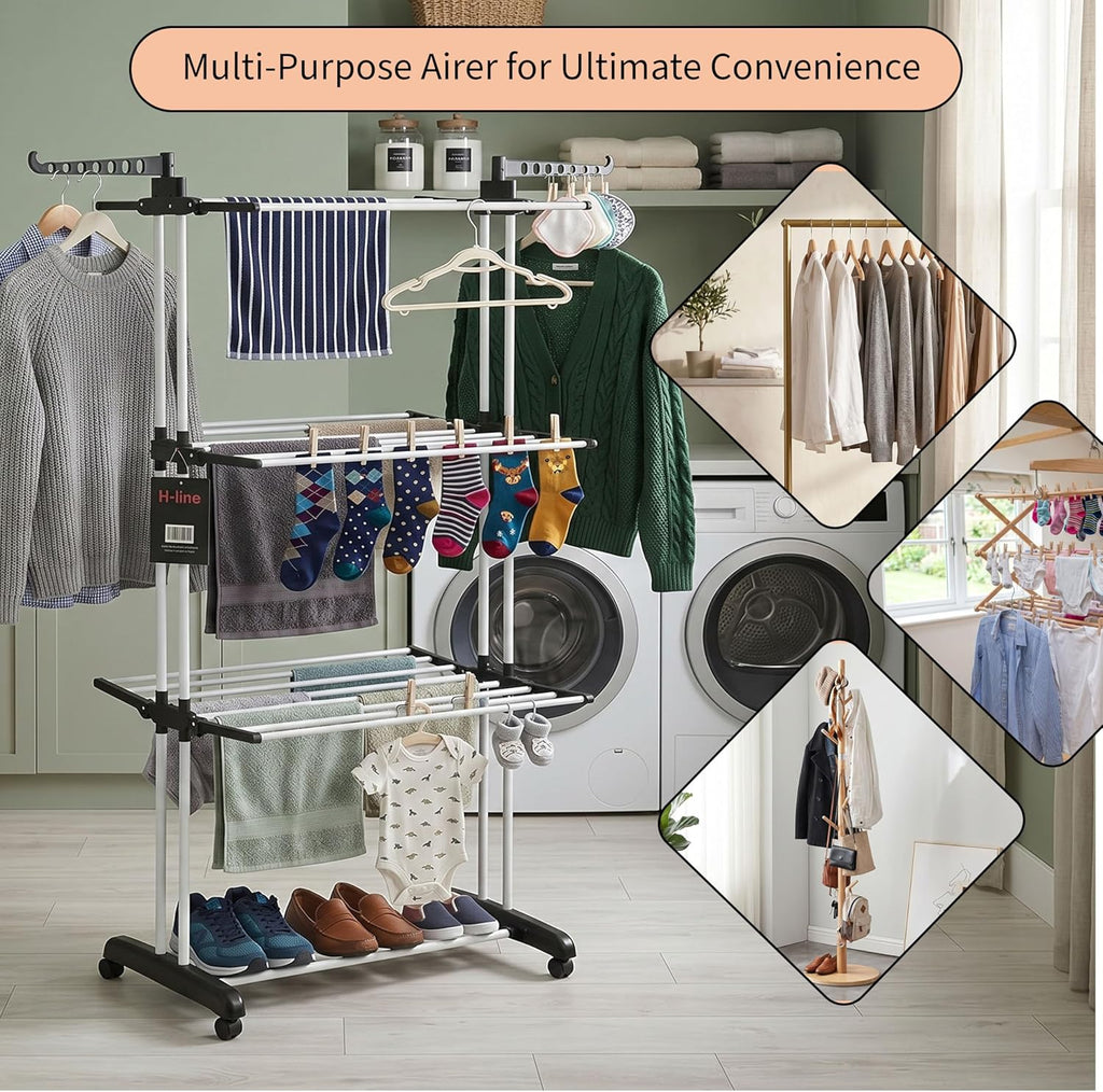 4 Tier Extra Large Clothes Airer Indoor & Outdoor Foldable Laundry Dryer Rack Hangable Hanger Racks for Fresh Dry Clothes