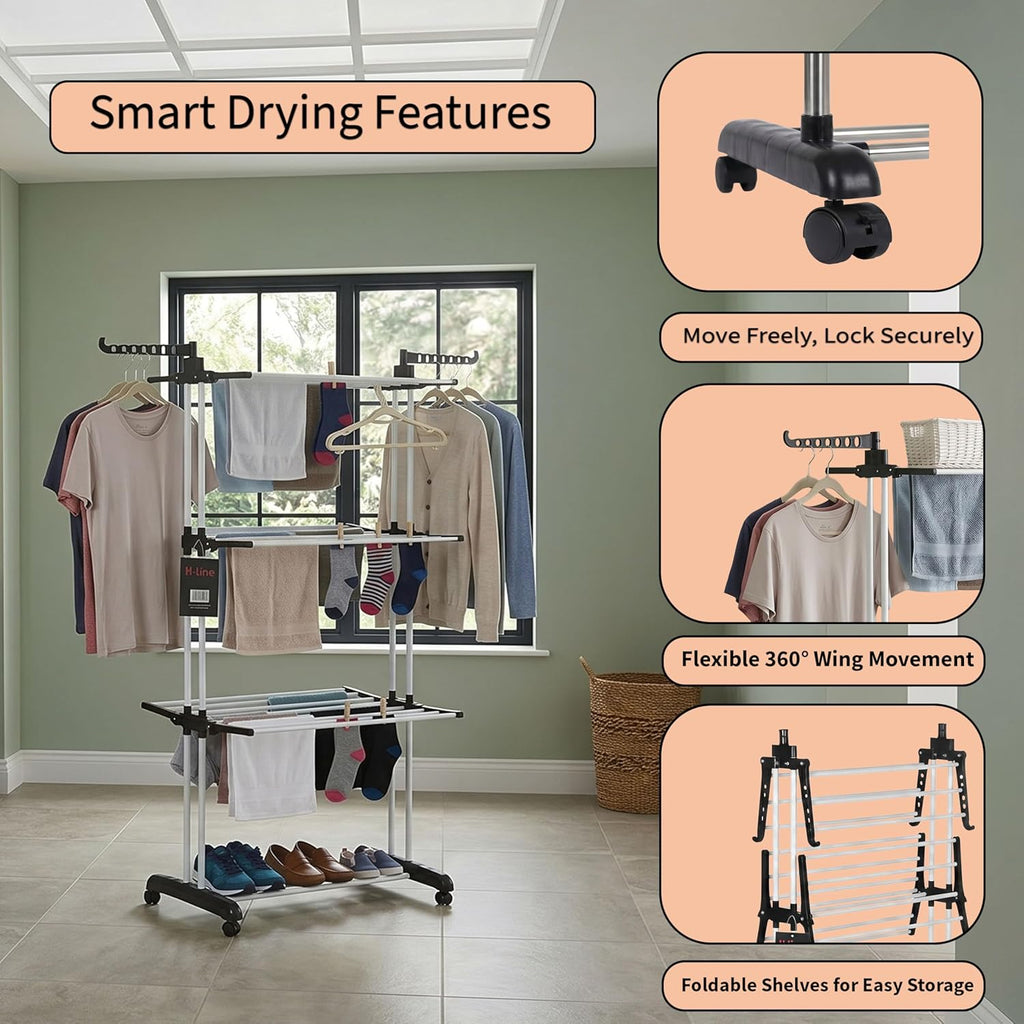 4 Tier Extra Large Clothes Airer Indoor & Outdoor Foldable Laundry Dryer Rack Hangable Hanger Racks for Fresh Dry Clothes
