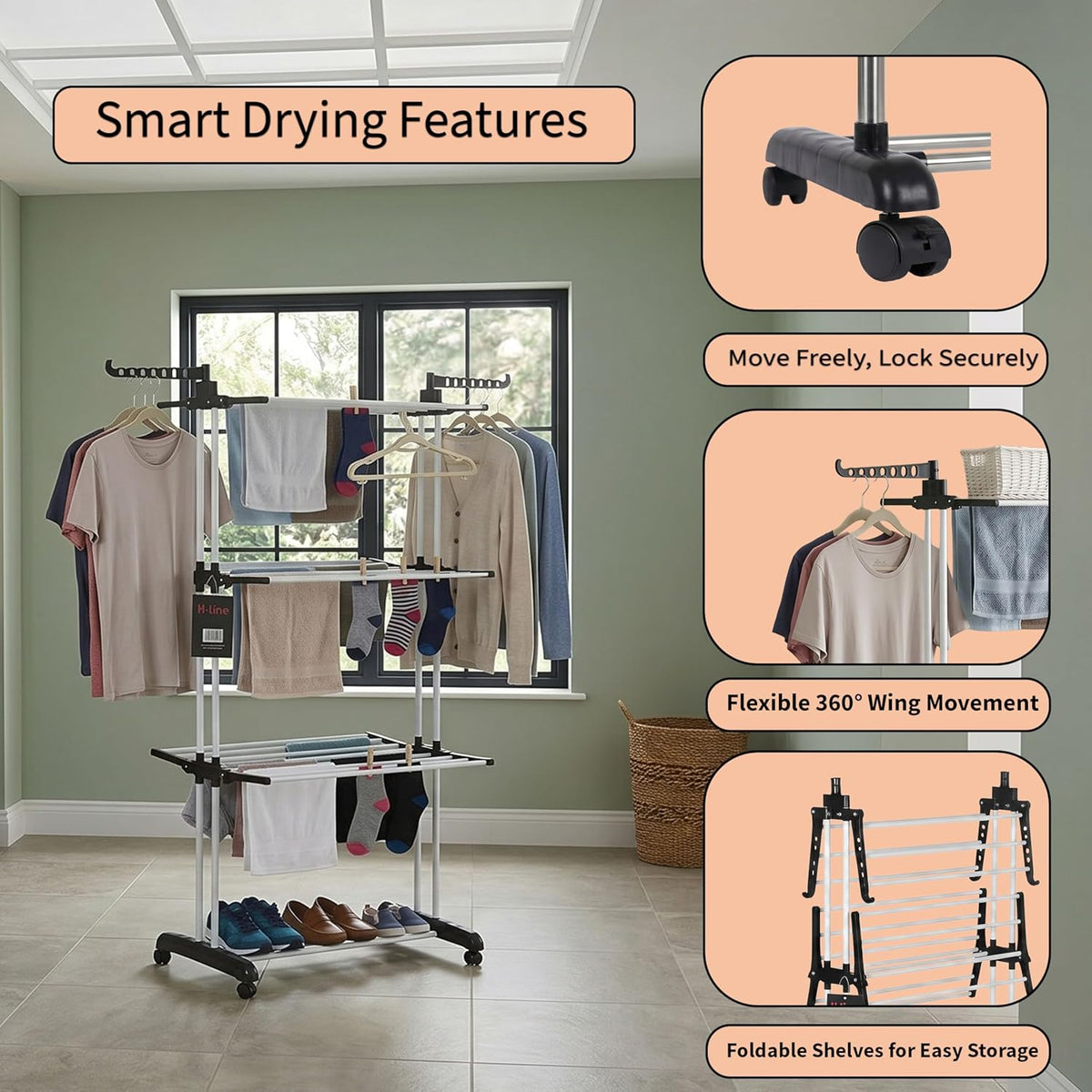 4 Tier Extra Large Clothes Airer Indoor & Outdoor Foldable Laundry Dryer Rack Hangable Hanger Racks for Fresh Dry Clothes